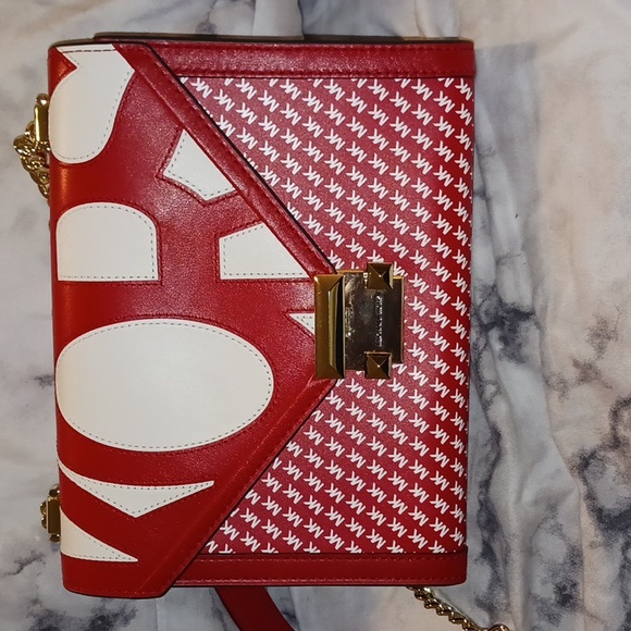 Micheal kors purse MK initial printed bag adjusted straps red white and gold - Picture 9 of 9